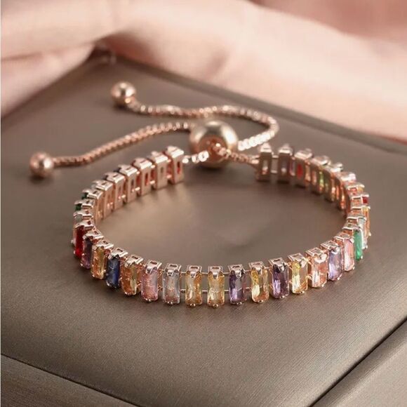 ❤️ NEW Sparkling rose gold multicolored crystal tennis bracelet ❤️ - Picture 1 of 6